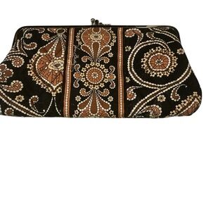 Vera Bradley coffee latte black and brown quilted wristlet double kiss lock